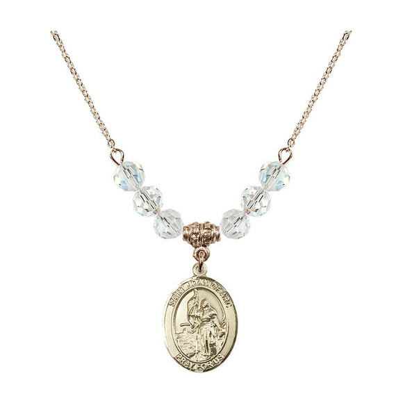 Bonyak Jewelry 18 Inch Rhodium Plated Necklace w/ 4mm Blue March Birth Month Stone Beads and Saint Jason Charm 